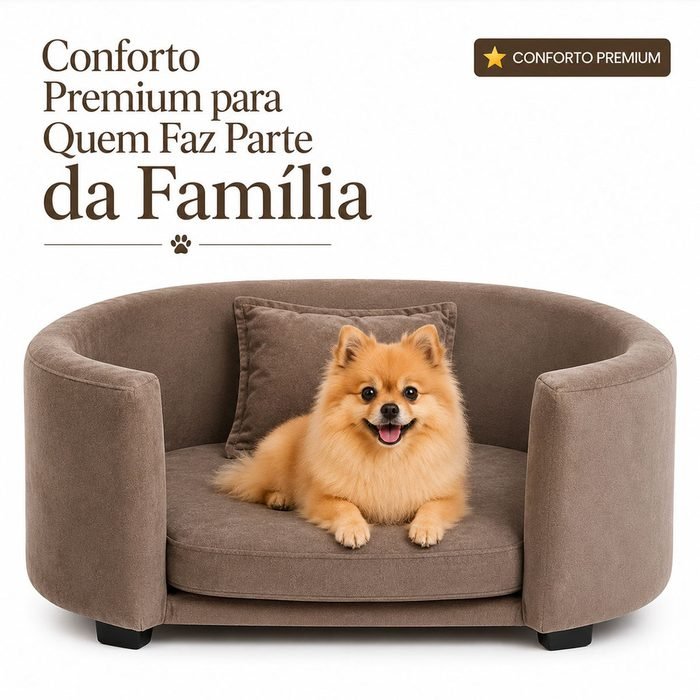 Cama Pet para Cachorro e Gato Tecido Premium Espuma D26 com Almofada Cor Cappuccino