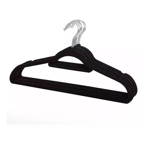 Kit 10 Cabides Antiderrapante Slim Veludo Preto Organizador Roupa