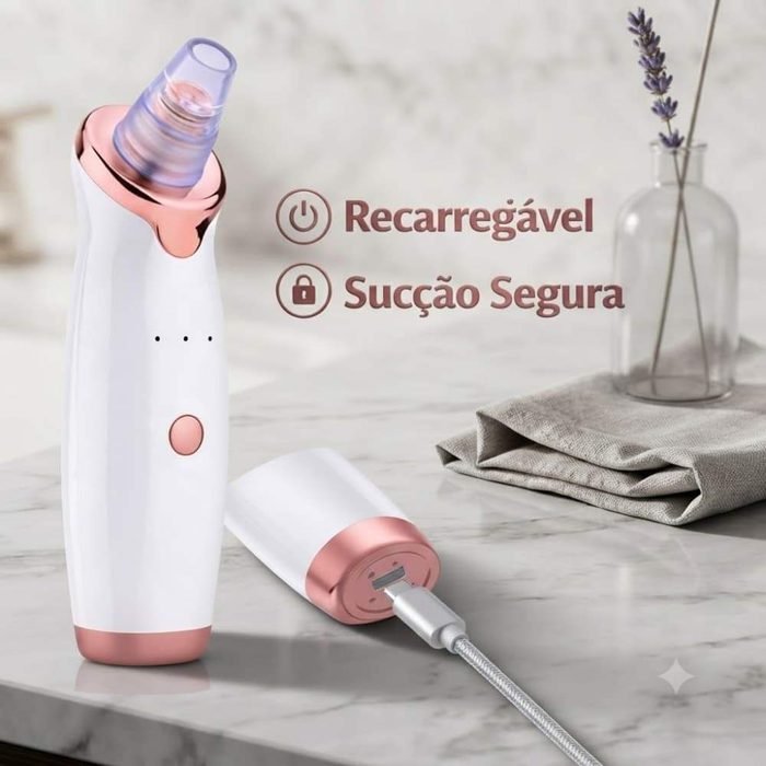 Sugador de Cravos Portátil Recarregável para Desobstrução Completa dos Poros Faciais