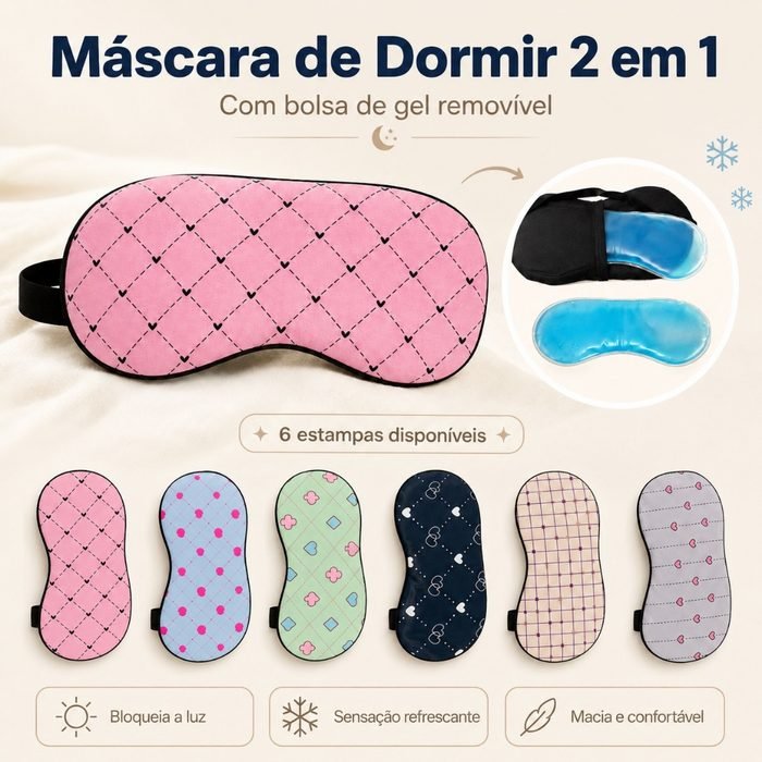 Máscara para Dormir 2 em 1 com Bolsa de Gel Removível – Tapa-Olhos Macio para Re