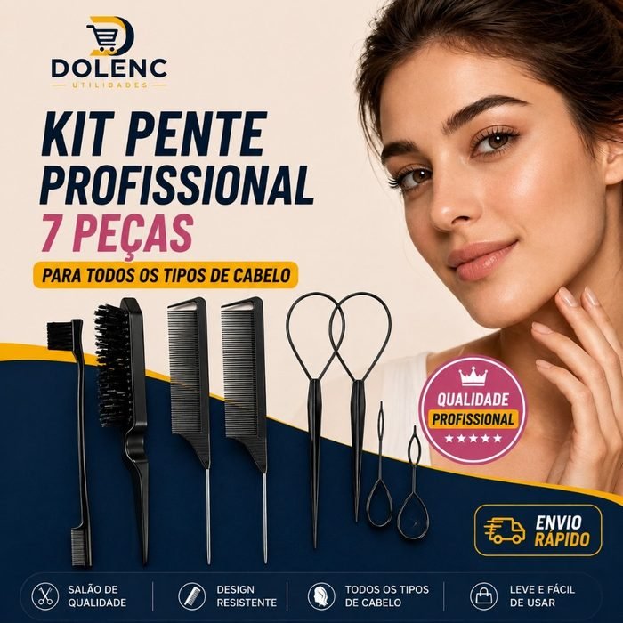 Kit Pentes Profissionais para Penteados 6 Peças Escova Modeladora Pentes Finos e Acessórios para Cabelo