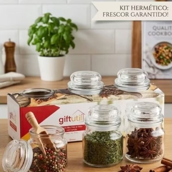 Kit 3 Potes De Vidro Hermético Para Temperos  Com Tampa Porta Tempero Organizador De Cozinha Armário