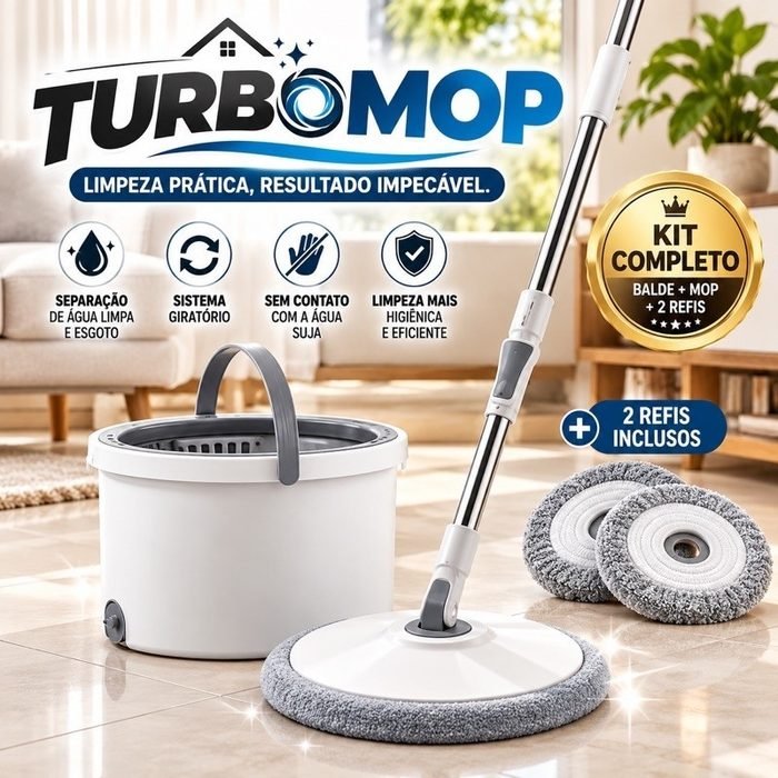 Mop Giratório TURBOMOP com Balde e 2 Refis Limpeza