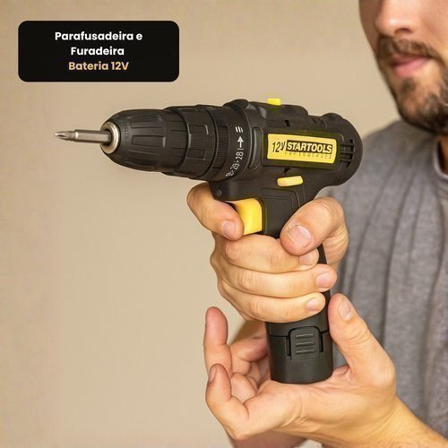 Parafusadeira Furadeira Bateria 12V 1.5Ah Mandril 3/8 25 Níveis STARTOOLS