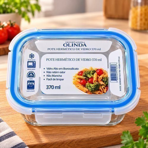 Pote Hermetico Vidro Retangular 370ml Vedacao Perfeita Duravel Organizacao