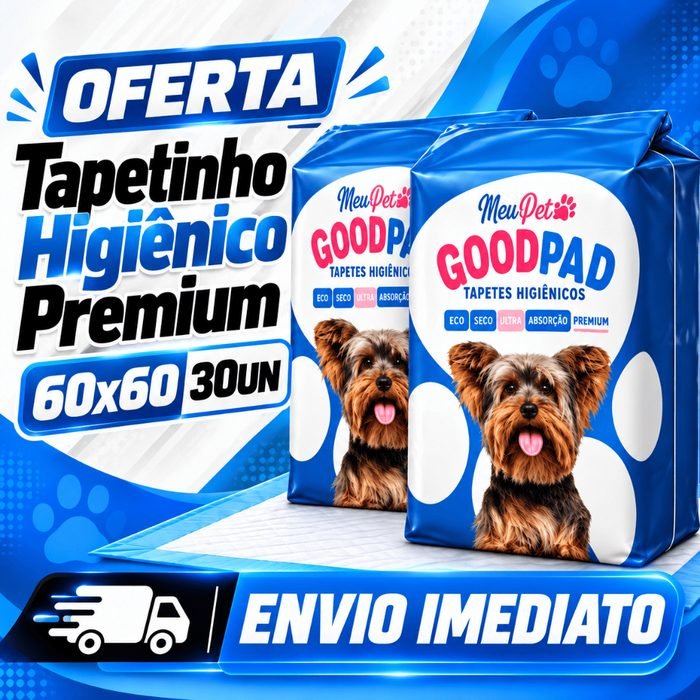 Tapete Higiênico GoodPad para Cachorro 60x60cm Super Absorvente Antiodor Xixi Pet Filhotes Adultos Kit 30 ou 50 Unidades