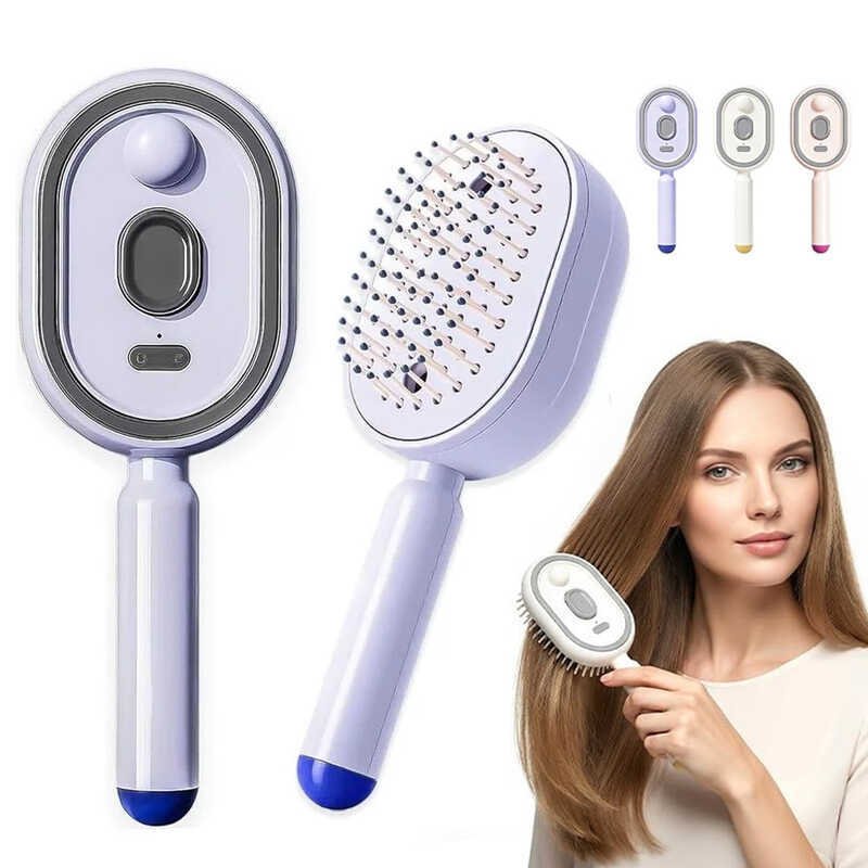 Escova De Cabelo Elétrica A Vapor 3 em 1 , Alisador Recarregável Com Spray De Névoa , Almofada Desembaraçadora , Pente