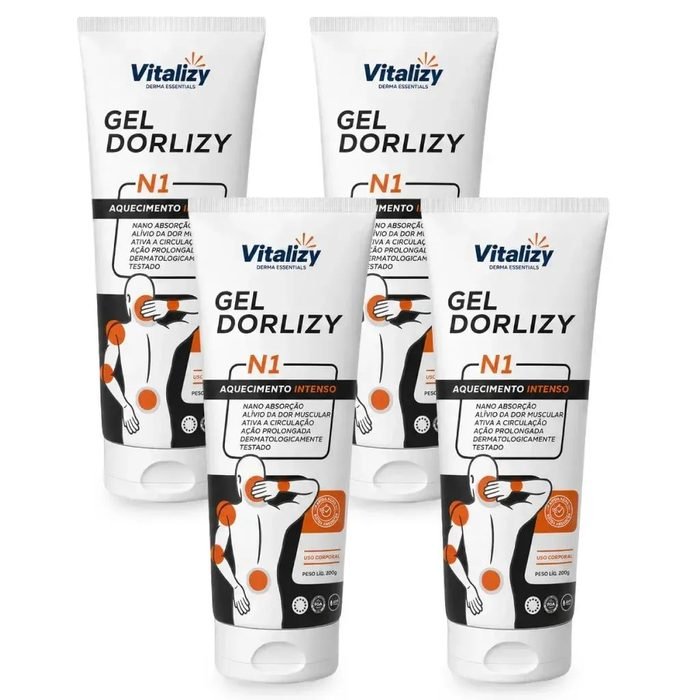 Kit 4x200g Gel Massageador Extra Forte Efeito Aquecedor Alívio Muscular Arnica Mentol Canfora Salicilato Metila Vitalizy