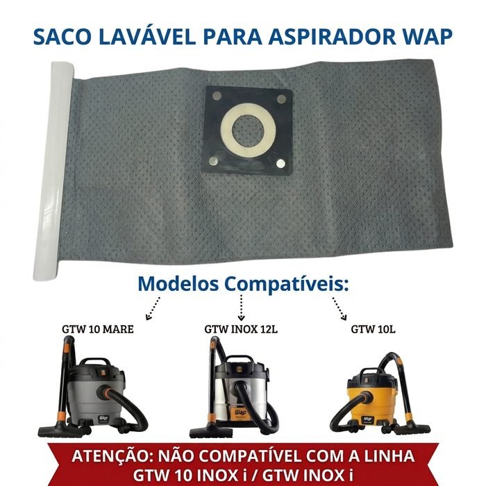 Saco Aspirador De Pó Lavável Wap Gtw10 Gtw Inox 12 Original Reposição