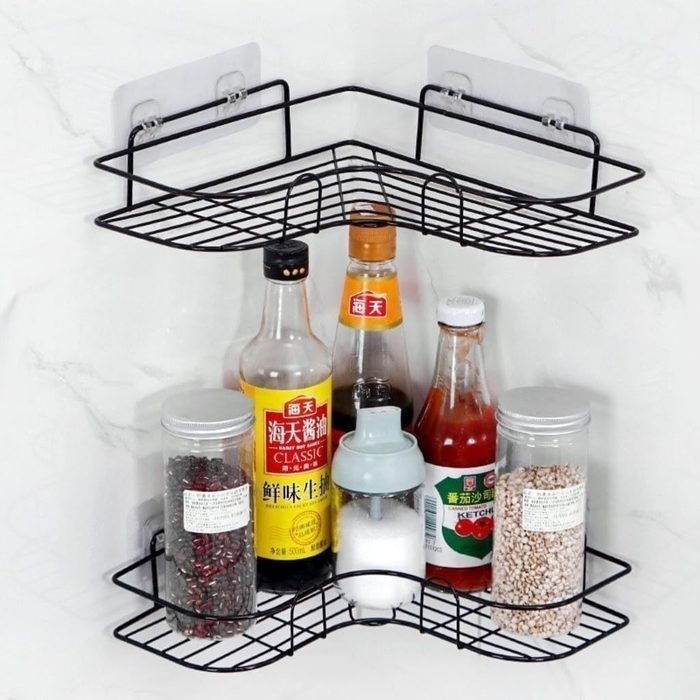 Prateleira Suporte Canto Banheiro 2 Peças Tempero Pendura Organizador Porta Shampoo Condicionador Produto Rack de Metal