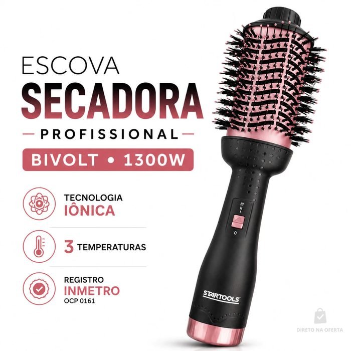 Escova Cabelo Secadora Profissional 127 Ou 220V Calor Proteção Contra Superaquecimento Hidratam Fios