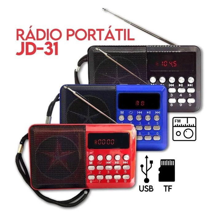 Rádio Portátil FM + Leitor de Cartão + PenDrive JD-32 JD-31 JD-35 COM BLUETOOTH