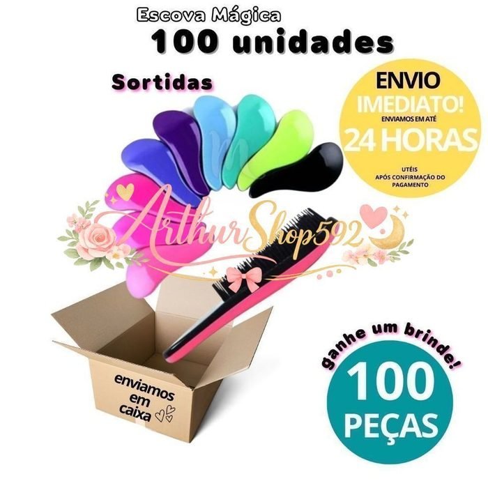 Kit Com 100 Escovas Mágicas Anti Frizz Desembaraçadora Escolha sua Cor Para RevenderNXQ9