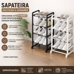 Sapateira Organizadora Multiuso 4 Andares Compacta Porta Tênis Casa Apartamento