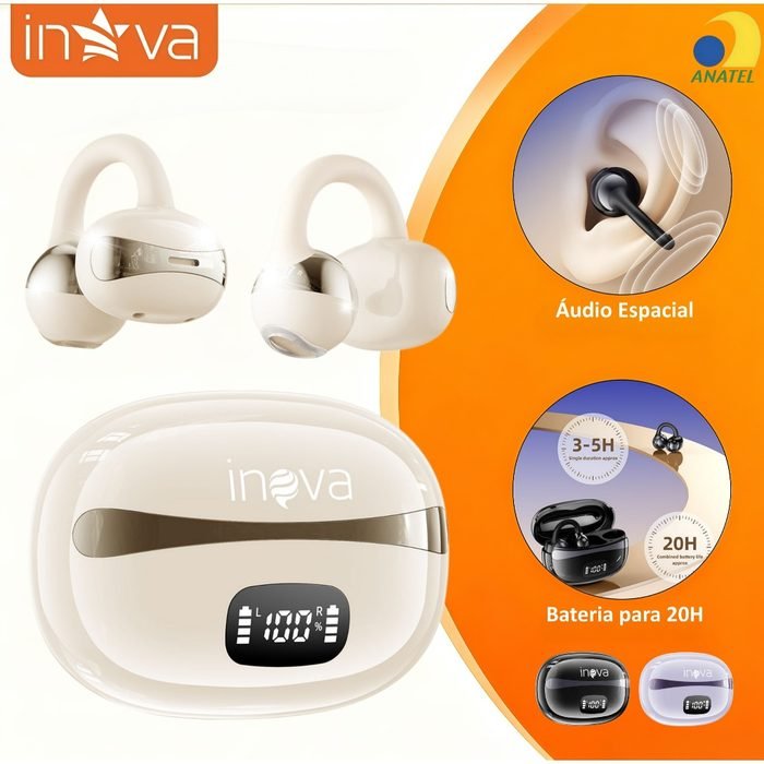 INOVA Fone Ouvido Clip Ear Sem Fio Bluetooth Esportivo Resistente Ao Suor Com Microfone E Áudio De Alta Qualidade