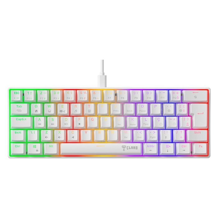 Teclado Mecânico Branco RGB 60% Gamer Switch Brown Jogos TKL Snow Walker v2 Clanm