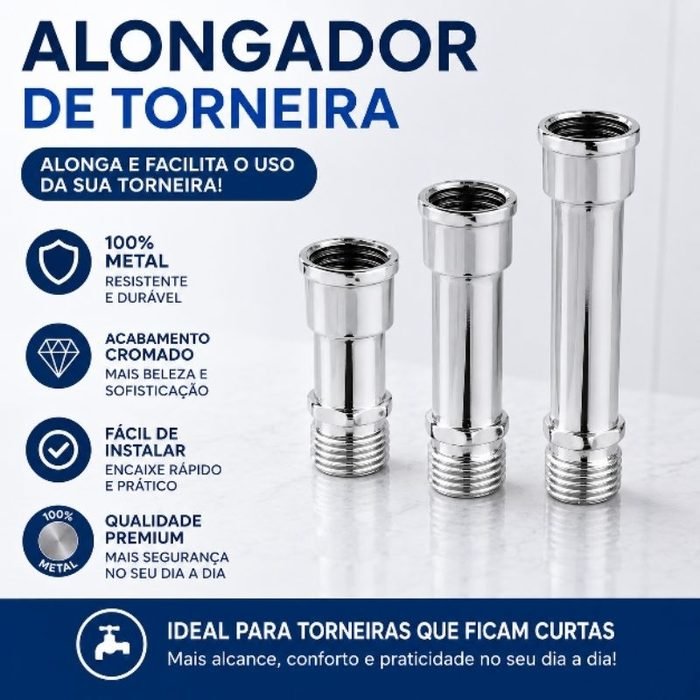 Alongador Prolongador Extensão Torneira 1/2 Cromado 4 centímetros, 6 centímetros e 8 centímetros