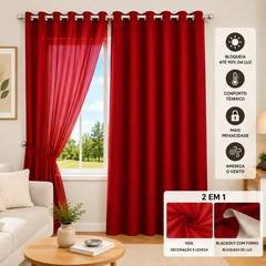 Cortina Blackout Forro Voil Vermelho Isolamento Luz Privacidade 280x220cm