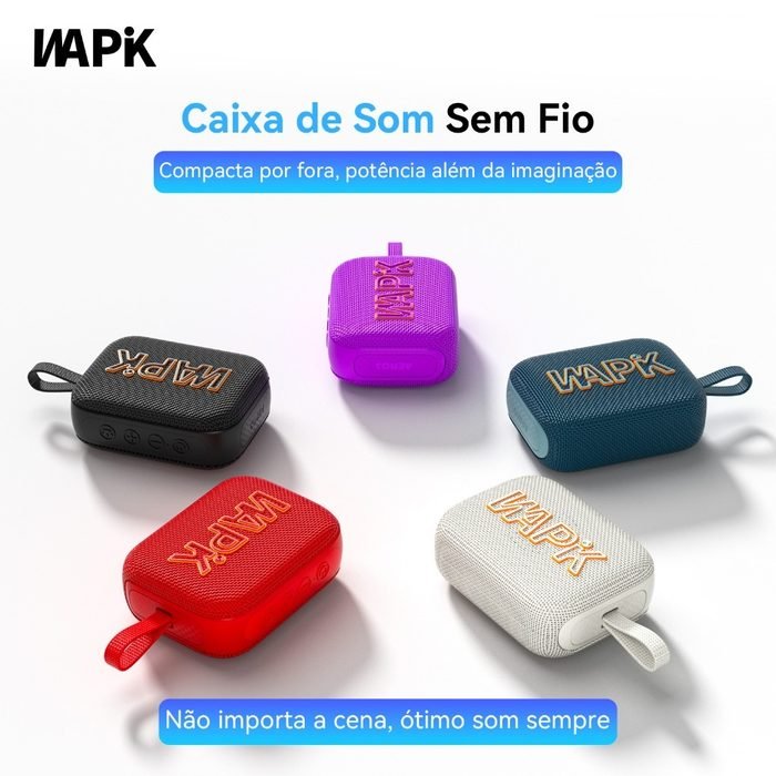 Caixa de Som Bluetooth Portátil WAPIK AERO3 Potente TWS LED 5W IPX5 USB Bateria 8h
