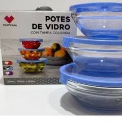 Kit 3 Potes de Vidro com Tampa Hermética Colorida 200/400/550ml Organizador de Cozinha