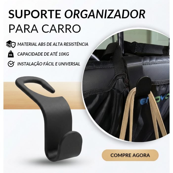 Kit 1, 2 ou 4 Ganchos Organizador Universal para Carro Porta Sacolas Bolsas Fixação no Encosto do Banco