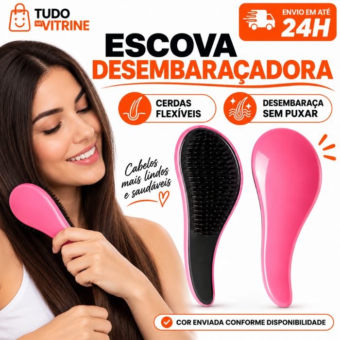 Escova Desembaraçadora de Cabelo com Cerdas Flexíveis para Seco e Molhado