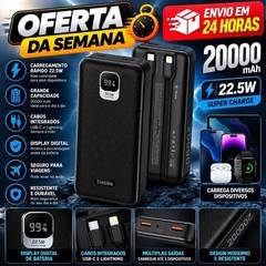 Power Bank Basike 20000mAh Com Cabos Integrados Para iPhone e Android