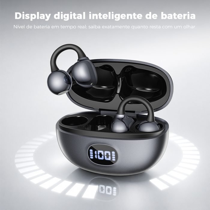 Fone De Ouvido Sem Fio Ear Bluetooth Clip on ear Não Entra No Ouvido Display LED