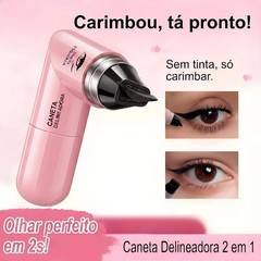 Caneta Delineadora 2 em 1 Carimbo Gatinho 360 Pro Delineado em 2s Lápis de Olho Preto Líquido Maquiagem Fácil Iniciante