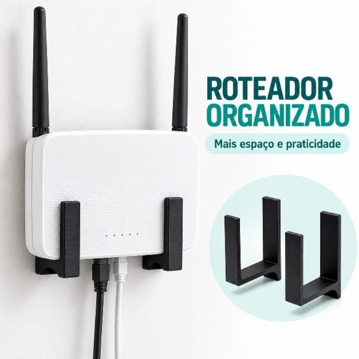 Suporte Roteador Modem WiFi Parede Sem Furo Fita 3M Organizador Universal
