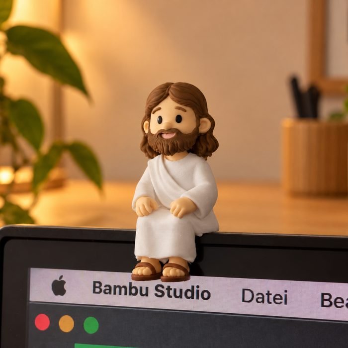 Mini Jesus Sentado 5cm Decorativo Religioso para Monitor Mesa Prateleira Nicho Computador Presente Natal Abençoado Amor