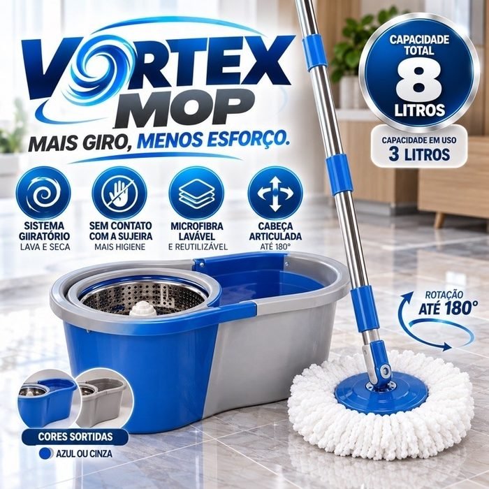Mop Giratório VORTEX MOP Balde 8L com Centrífuga