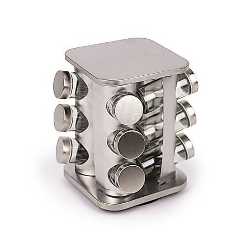 Porta Condimentos Temperos Giratório 12 Potes Aço Inox Vidro THIKA