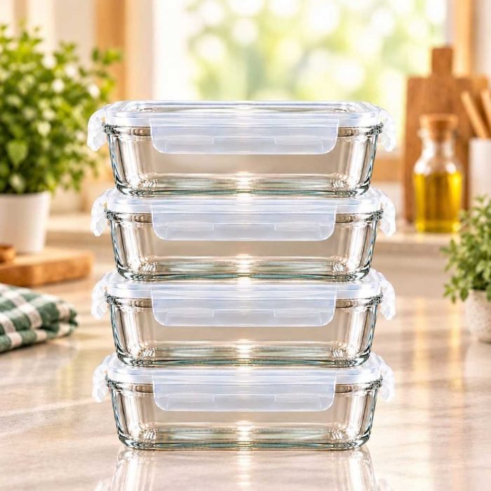 4 Potes de Vidro 1520ml Retangulares Herméticos Marmita 4 Travas BPA Free Cozinha Organizacao Jogo