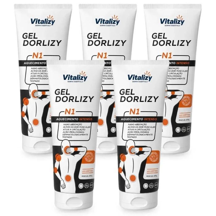 Kit 5x200g Gel Massageador Extra Forte Efeito Aquecedor Alívio Muscular Arnica Mentol Canfora Salicilato Metila Vitalizy