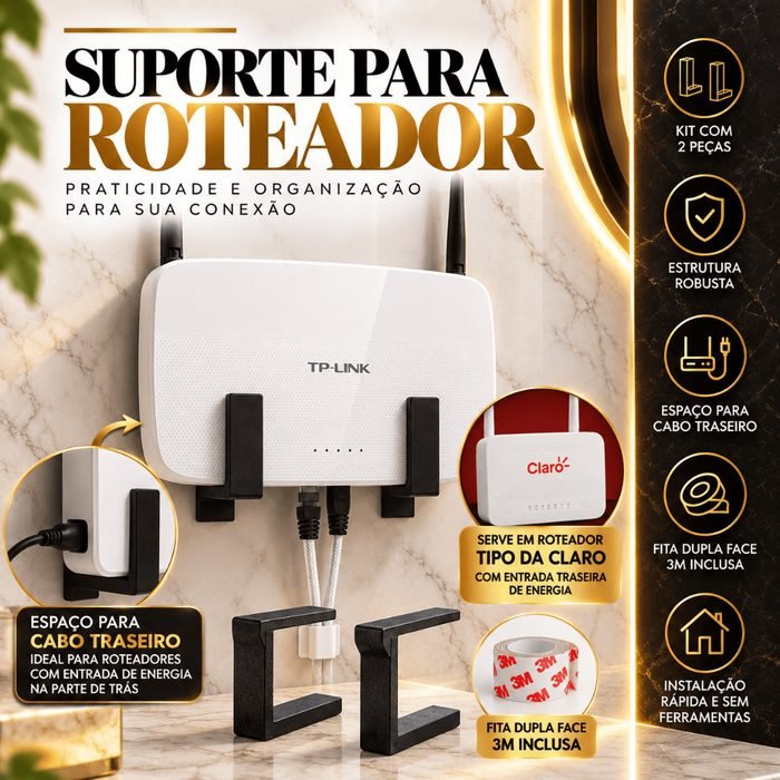 Suporte Roteador Parede Sem Furo Fita 3M Organizador WiFi Universal